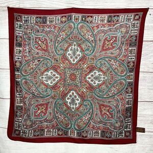 Vintage Wool Square Paisley Scarf with Rhinestones made in Japan 15x15 inches